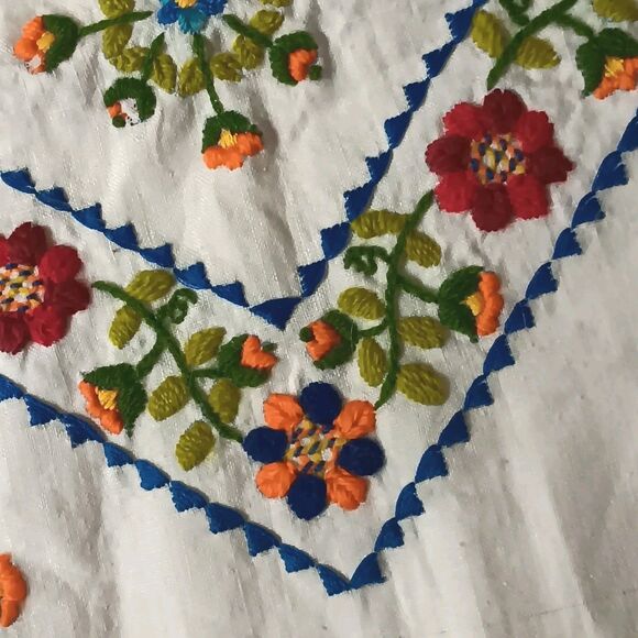 Vintage Floral Embroidered Pillowcase Unfinished Blue Orange Red Green 15" X 15" - Picture 11 of 16